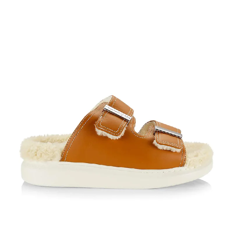 Get The Latest Trends Alexander McQueen Women's Hybrid Shearling Leather Slide Sandals in Brown Get The Latest Trends Alexander McQueen Women's Hybrid Shearling Leather Slide Sandals in Brown