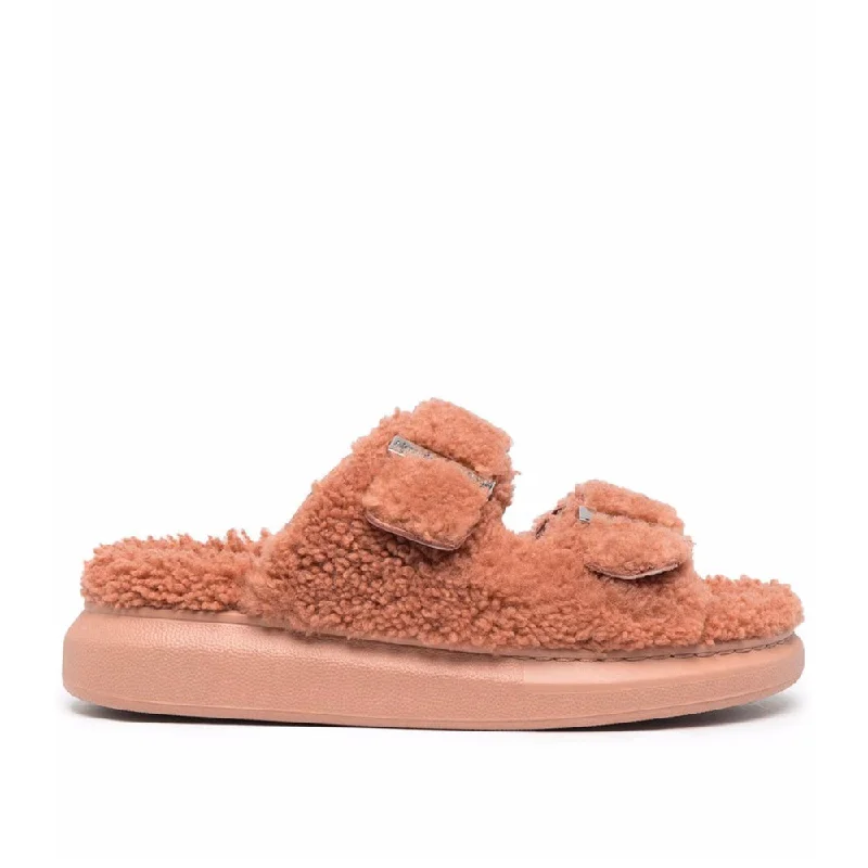 Unleash Your Trendy Side Alexander McQueen Women's Shearling Slide Sandals in Pink Unleash Your Trendy Side Alexander McQueen Women's Shearling Slide Sandals in Pink