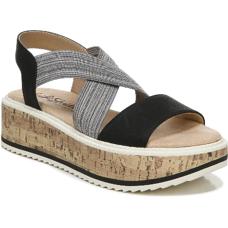 Latest Trends Clementine Womens Mixed Media Slip-On Wedge Sandals