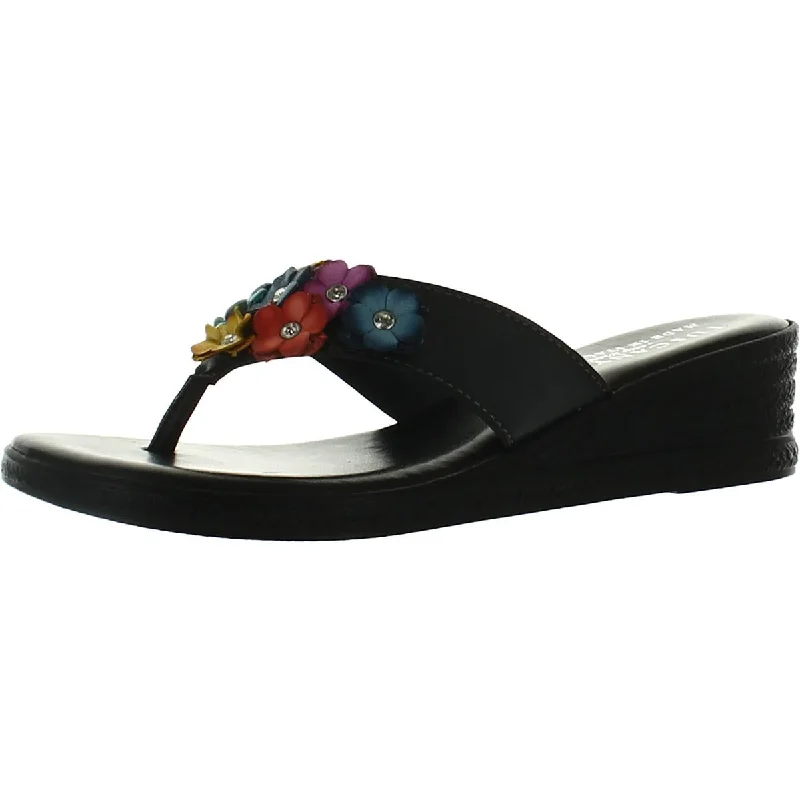 Sale On Sale Giordana Womens Faux Leather Floral Wedge Sandals
