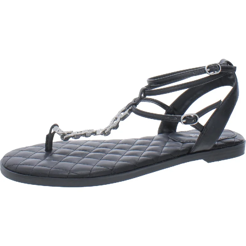 Style Upgrade Brighti Womens Faux Leather Rhinestone T-Strap Sandals