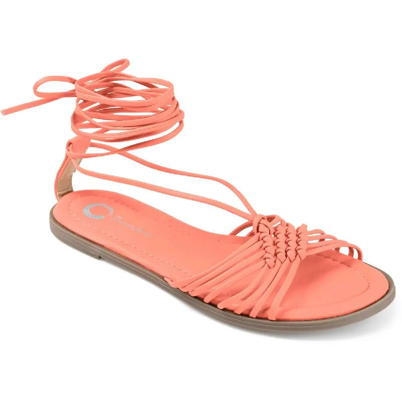 Trend Alert Jess Womens Faux Leather Ankle Tie Strappy Sandals
