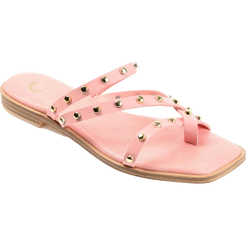 Fashionista Favorites Womens Faux Leather Studded Slide Sandals