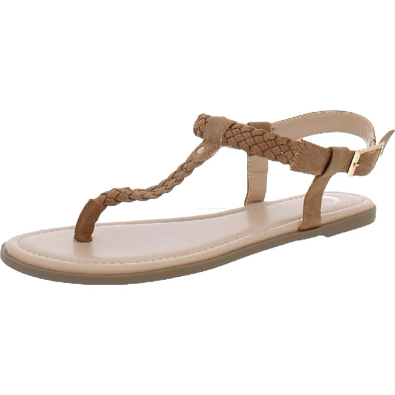 Comfortable Everyday Shoes Womens Faux Suede Braided T-Strap Sandals