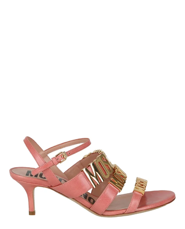 Limited Time Flash Sale Moschino Womens Degrade Metal Logo Heeled Sandals