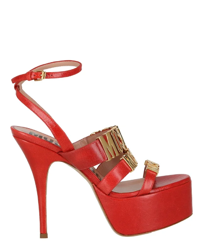 Seasonal Style Discounts Moschino Womens Degrade Metal Logo Heeled Sandals