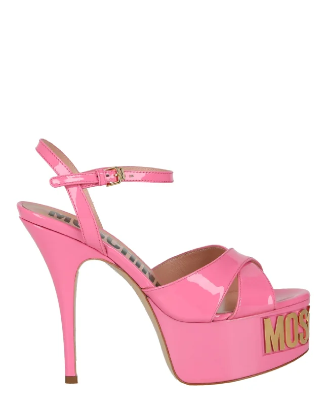 Chic & Modern Sales Moschino Womens Patent Leather Logo Heeled Sandals