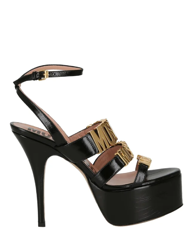 Women's Flats Sale Moschino Womens Degrade Metal Logo Heeled Sandals