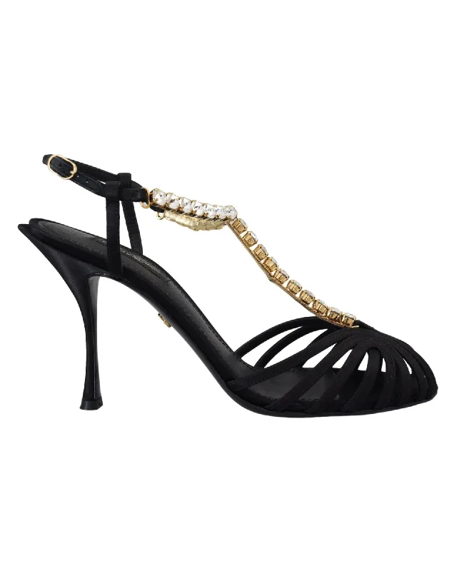 All-Season Shoes Discount Dolce & Gabbana Crystal T-Strap Satin Sandal