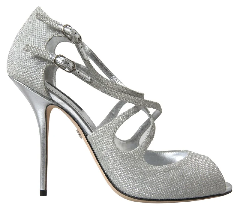 Chic Styles Dolce & Gabbana Elegant Shimmering Silver High-Heeled Women's Sandals