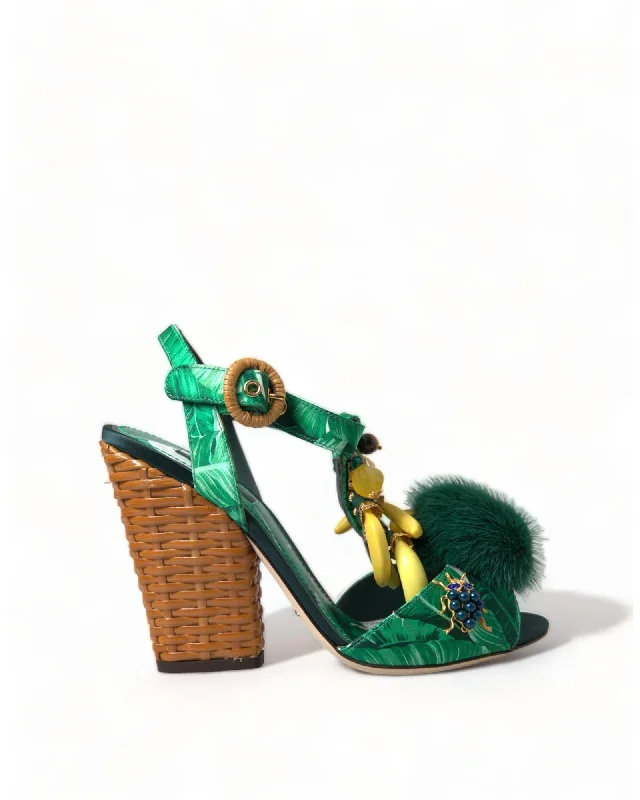 Cozy Chic Promotions Dolce & Gabbana  Jungle Print Wicker Platform Heels