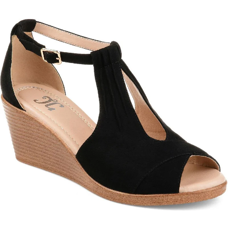 Enjoy Discount Womens Faux Suede Ankle Strap Wedge Sandals