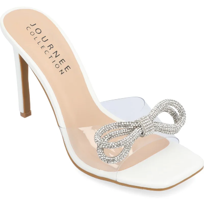 Holiday Glam Fenella Womens Faux Leather Rhinestone Slide Sandals