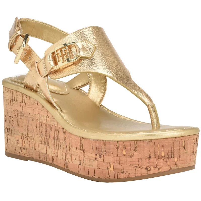 Evening Elegance Vani Womens Faux Leather Platform Wedge Sandals
