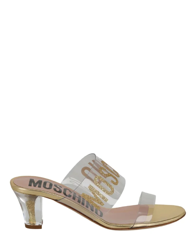 High-Fashion Casual Shoes Moschino Womens Glitter Logo Heel Sandals