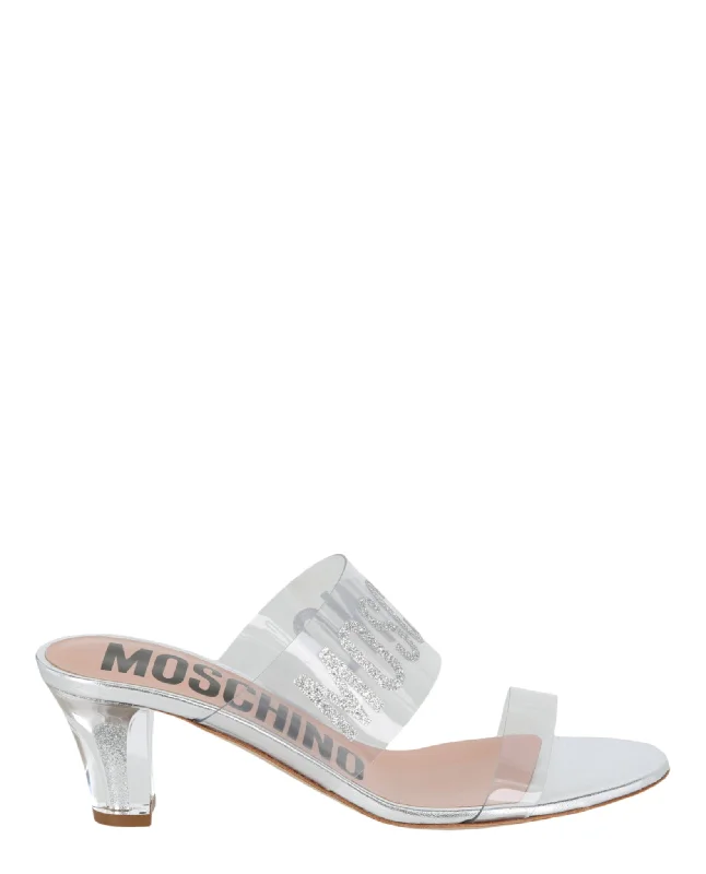 Best Deals Of The Season Moschino Womens Glitter Logo Heel Sandals