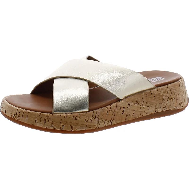 Street-Ready Casual Shoes F-Mode Womens Leather Metallic Flatform Sandals