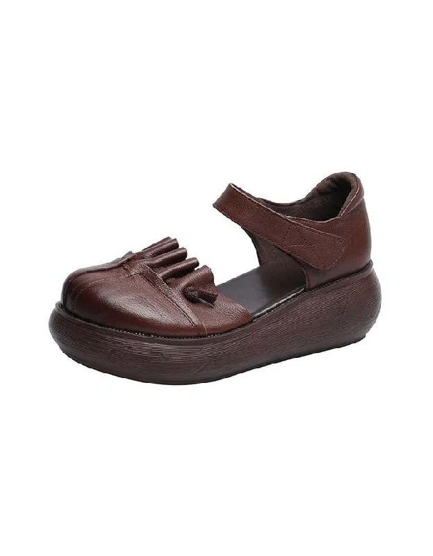 Ends Soon Close-toe Retro Ankle Strap Wedge Sandals