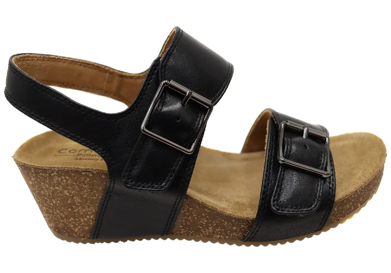 Trendy Outdoor Casual Shoes Comfortiva Erlina Womens Comfort Footbed Wide Leather Wedge Sandals
