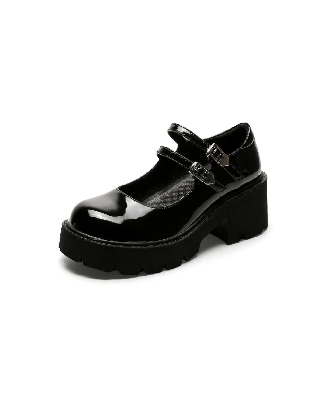 Versatile Fashion Shoes Double Buckle Chunky Heeled Mary Jane Shoes