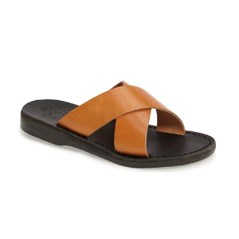 Latest Trends Elan - Leather Cross Strap Sandal | Black Tan