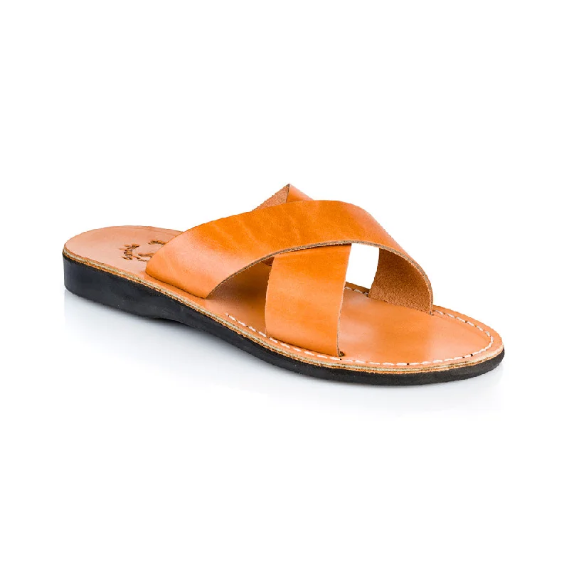 Designer Shoes Clearance Elan - Leather Cross Strap Sandal | Tan