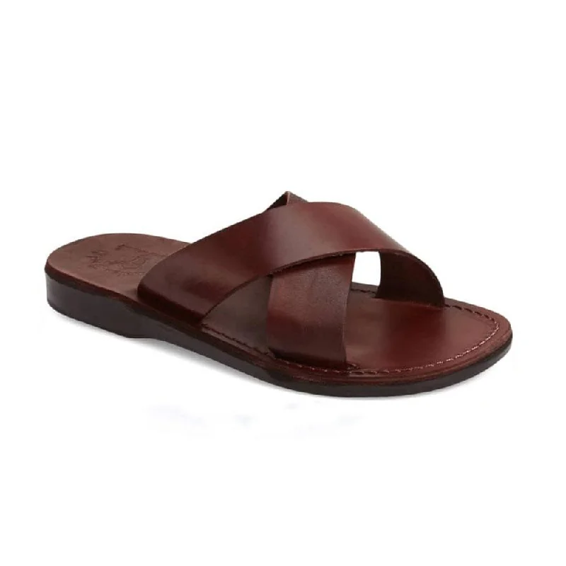 Comfortable Walking Shoes Elan - Leather Cross Strap Sandal | Brown