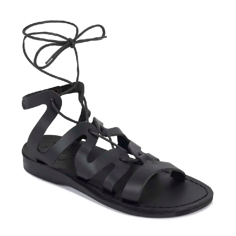 Sustainable Footwear Sale Emma - Leather Lace Up Sandal | Black
