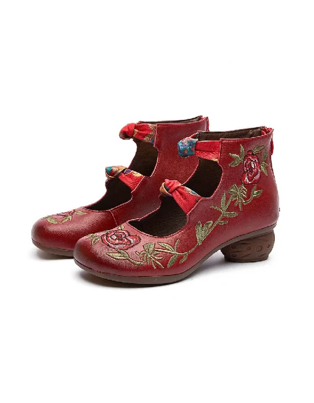 Sleek Dress Shoes Deal Ethnic Style Retro Embroidered Chunky Sandals