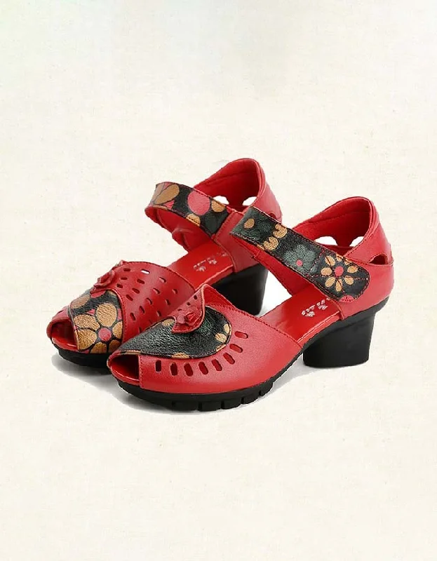 Discount Extravaganza Fish-toe Printed Leather Ethnic Chunky Sandals