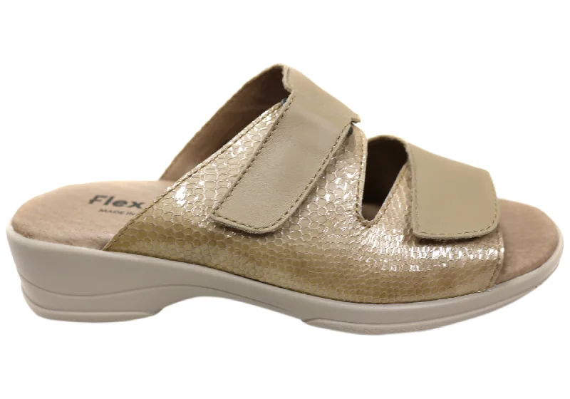 Essentials On Sale Flex & Go Banksia Womens Leather Slides Sandals Made In Portugal
