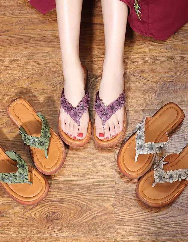 Breathable Flats Offers Flower Flip-Flops Retro Beach Slippers
