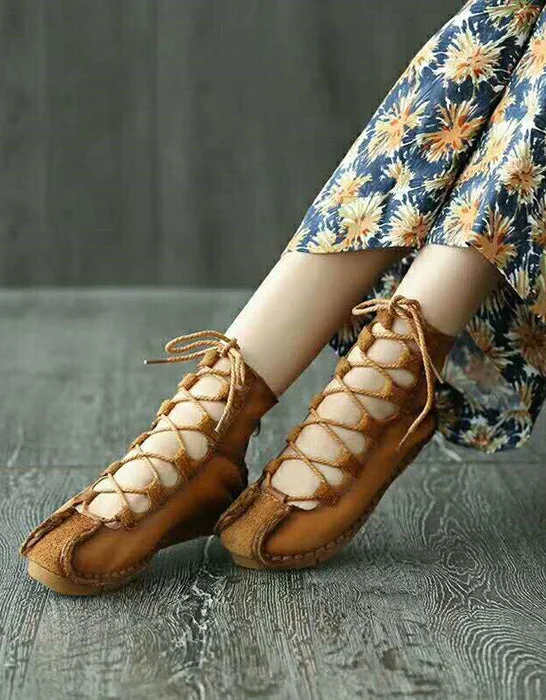 Street-Ready Casual Shoes Front Lace-up Handmade Summer Flat Shoes