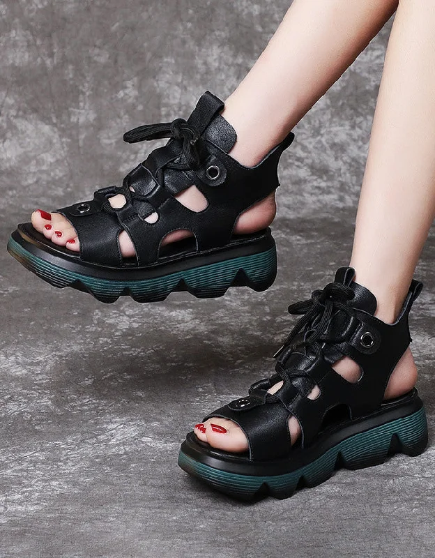 Comfortable Fashion Shoes Front Lace-up Platform Cut-out Sandals
