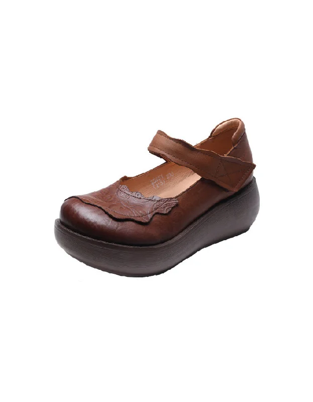 Effortless Style Shoes Sale Embossed Comfortable Wide Toe Box Retro Wedges