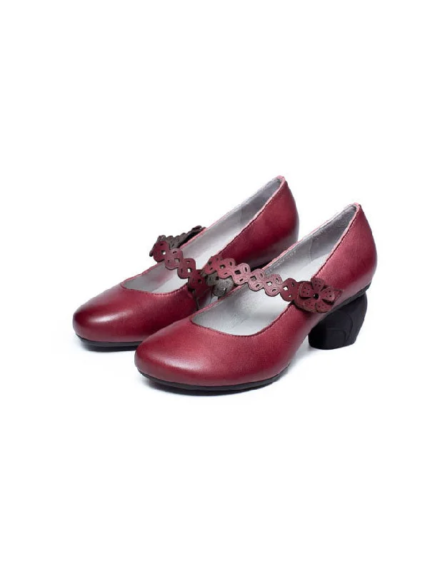 Stylish All-Day Wear Shoes Handmade Retro Flower Velcro Elegant Chunky Heels