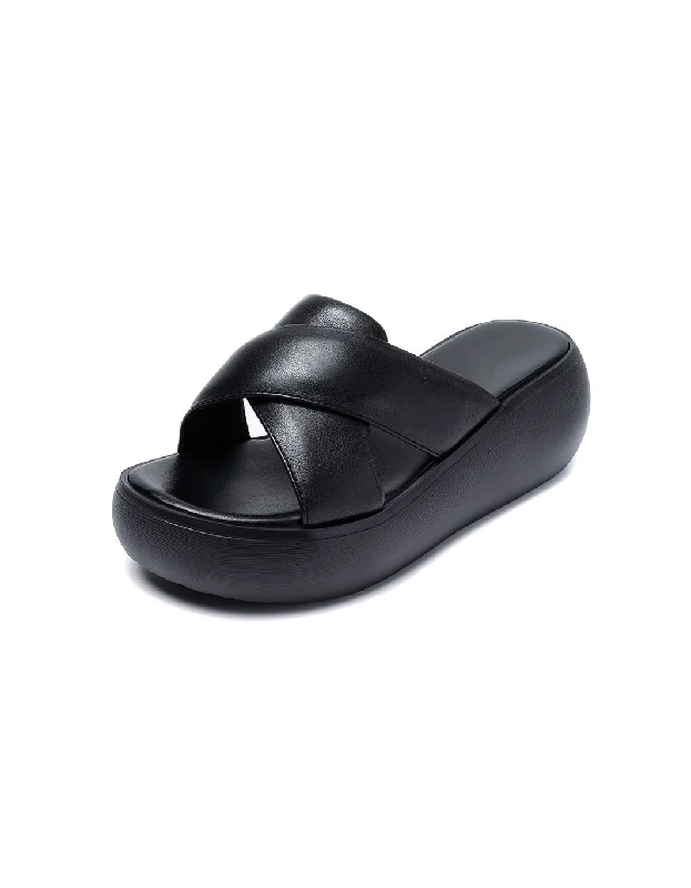 Comfortable Casual Shoes Comfortable Leather Cross Strap Wedge Slippers