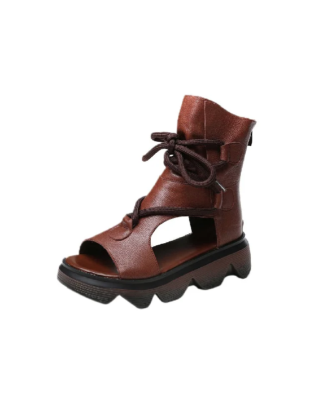 Trendy And Breathable Shoes Handmade Retro Lace-up Summer Sandals Boots