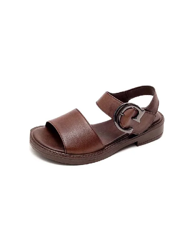 Comfortable Flat Feet Shoes Big Buckle Retro Leather Wide Toe Box Sandals