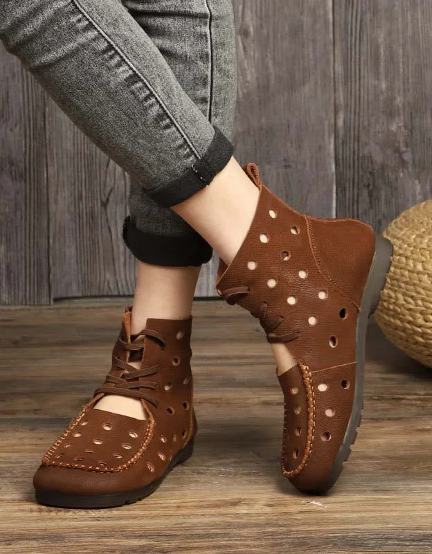 Formal Shoes Deals Handmade Retro Leather Hollow Sandals Boots
