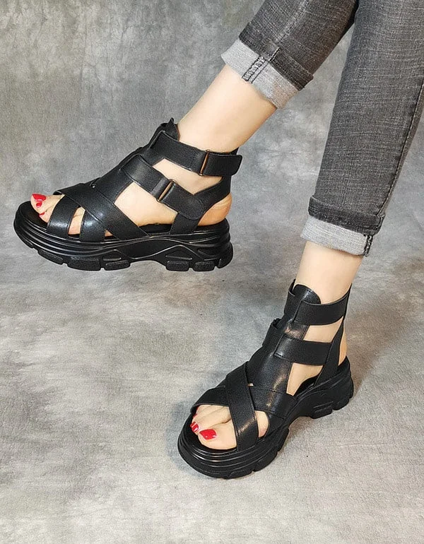 Valentine's Special Handmade Retro Leather Platform Sandals