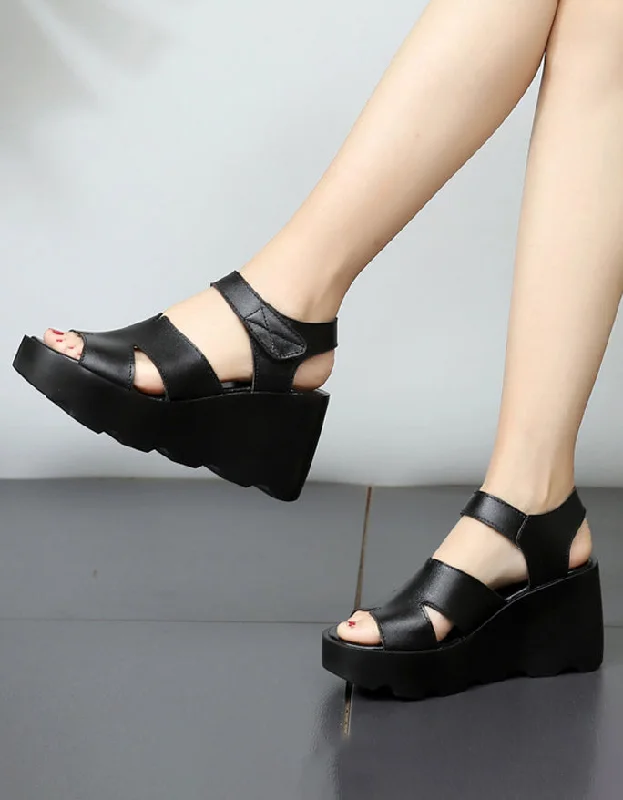 Trendy Looks On Sale Handmade Retro Leather Summer Wedge Sandals