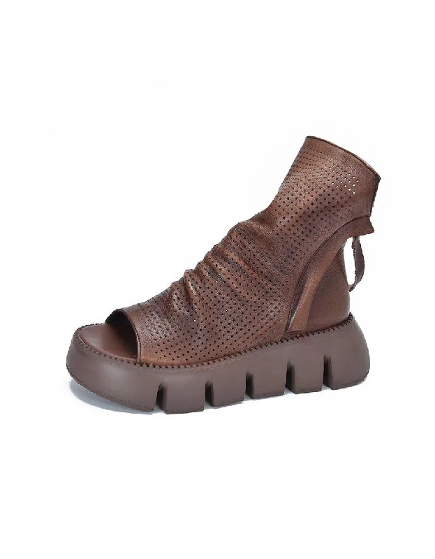 Comfortable Breathable Running Shoes Handmade Retro Platform Fish-toe Sandals Boots