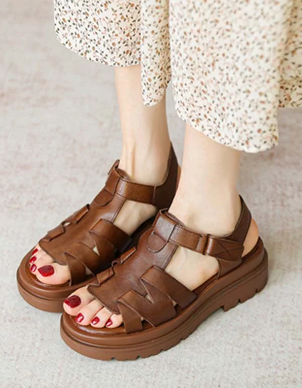 Comfortable Flats Handmade Vintage Open Toe Platform Sandals
