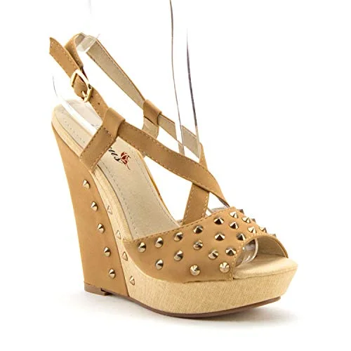Casual Yet Chic Sales Women's BLW-08 Casual Studded Espadrilles Platform Wedges Strappy Sandals
