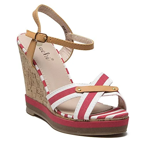 Flirty Fashion Discounts Women's Abbie-1 Nautical Sailor Stripe Platform Wedges Sandals