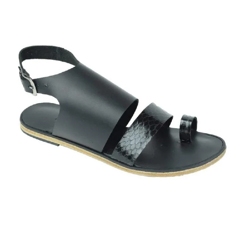 Fresh Styles, Fresh Deals Melrose Avenue - Toe Loop With Snake Skin Leather Sandal | Black