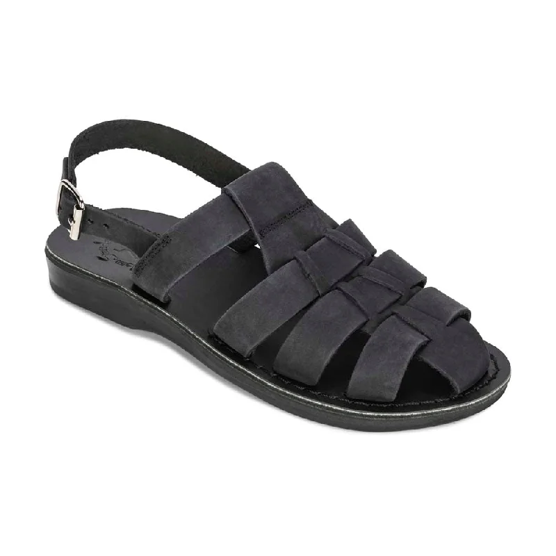Comfortable Everyday Shoes Michael - Slingback Leather Fisherman Sandal | Black Nubuck