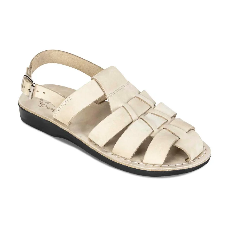 Comfortable Office Shoes Michael - Slingback Leather Fisherman Sandal | White Nubuck