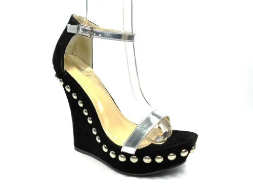 The Good Stuff Women's Mallika-34 Embellishment Stud Meatallic Strap Wedge Sandals